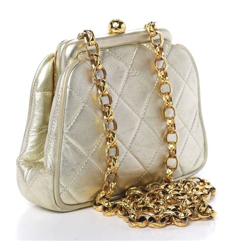 CHANEL Lambskin Quilted Trio Kiss Lock Clutch With Chain 